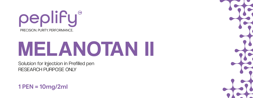 Melanotan II research peptide prefilled pen box by peplify, 10 mg / 2 mL